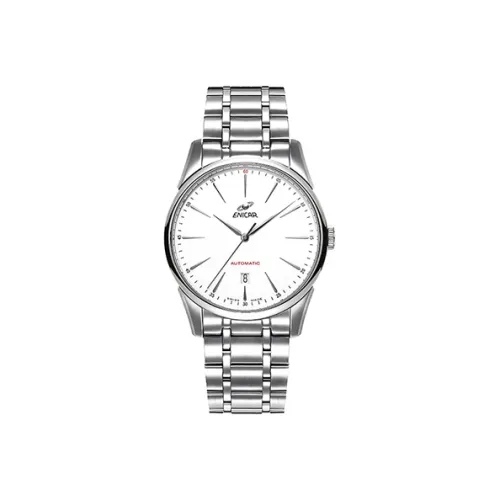 ENICAR Red Label Collection Механические Мужские Часы 41 мм Белый Циферблат Стальной Корпус Часы Стальной Ремешок