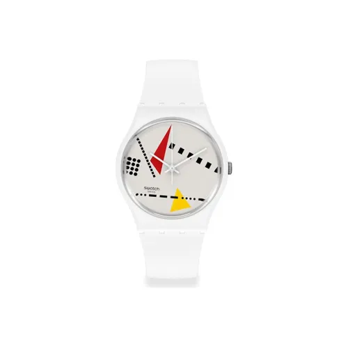 Swatch Quartz Механизм Унисекс Часы 34 мм Белый Циферблат Пластиковый Корпус Часы Силиконовый Ремешок S031W106