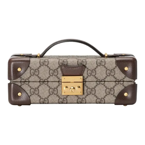 GUCCI Навесной замок холст с кожей твердый чехол чемодан унисекс цвет эбеновое дерево коричневый