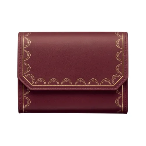 Cartier Guirlande Телячья кожа Клатч Кошелек Держатель для карт Мини Женский Бордовый