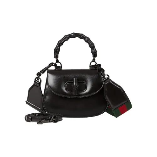 GUCCI Bamboo 1947 Кожа Бамбуковая Сумка Сумка через плечо Мини Женская Черная