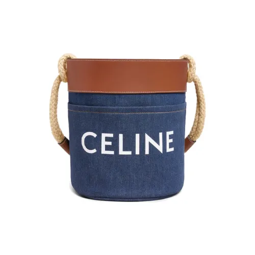 CELINE Деним с коровьей кожей Ведрообразная сумка Сумка Сумка через плечо Сумка через плечо Женская
