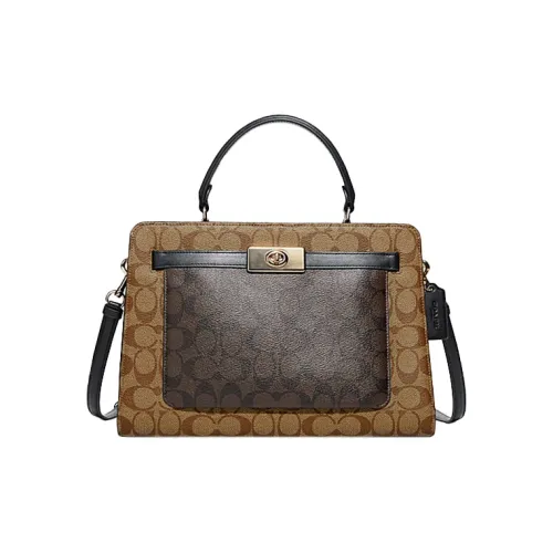 COACH Lane Холст Коровья кожа Сумка через плечо Сумка через плечо Большая Женская Хаки и Коричневый