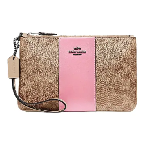 COACH Коровья кожа Маленькая сумочка Клатч Запястье Сумка Маленькая Женская Хаки и Розовая