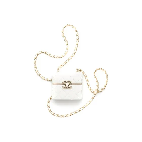 CHANEL Овчина Маленькая Сумка Ожерелье Сумочка для украшений Чехол для наушников Airpods Сумка Аксессуар Унисекс Белый