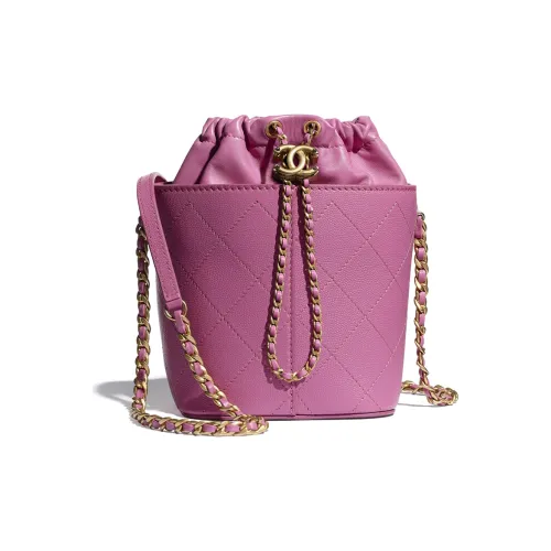 CHANEL Шнур с рельефом овечья кожа гладкая овечья кожа And золото металлическая сумка-ведро сумка на шнурке женская фиолетовая