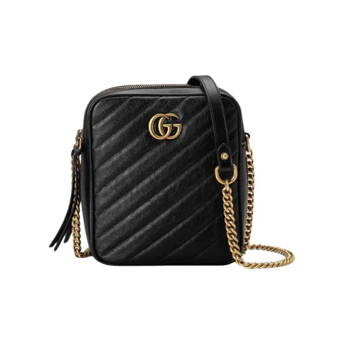 GUCCI GG Marmont Коровья кожа Маленькая квадратная сумка Camera Сумка Сумка через плечо Женская Черная
