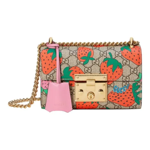 GUCCI Навесной замок холст сумка для коробок сумка с замком сумка через плечо маленькая женская цвет эбеновое дерево розовый