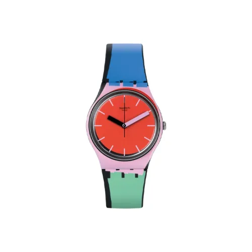 SWATCH ORIGINALS Collection Кварцевый механизм Женские часы 34 мм Красный циферблат Часы Пластиковый корпус Часы Силиконовый ремешок