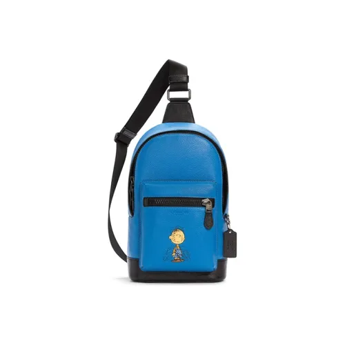 COACH Peanuts Snoopy Коллаборация West Кожа Сумка через плечо Рюкзак Сумка через плечо Маленькая Мужская Синяя и Черная