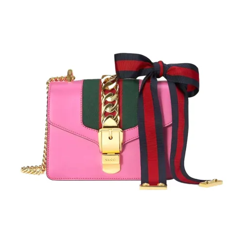 GUCCI Sylvie Кожа Сумка через плечо Мини Женская Розовая Красная