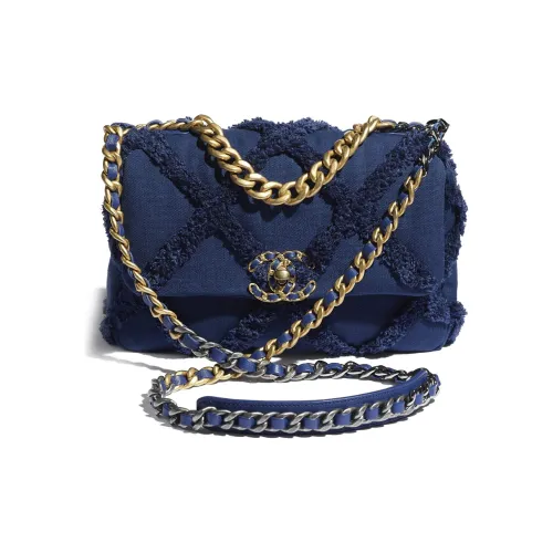 CHANEL 19Bag Хлопок Canvas Телячья кожа Сумка через плечо Маленькая Женская Морской синий