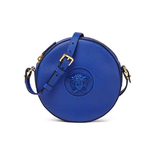VERSACE La Medusa Кожаная круглая сумка сумка через плечо женская темно-синий
