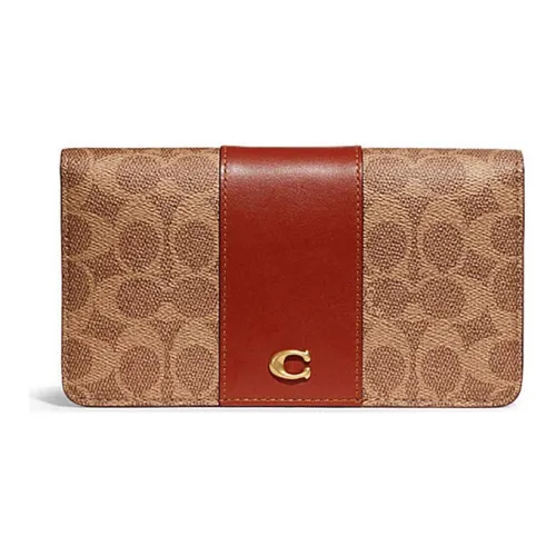 COACH Slim Wallet Покрытый холст с телячьей кожей Клатч Кошелек Женские Коричневый