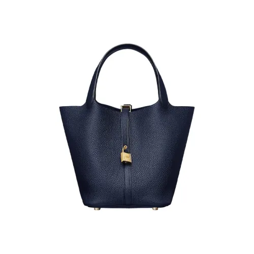 HERMES Picotin Bullock Кожаная Корзина Сумка Ведрообразная Сумка Сумка 22 Женская Полночный Синий
