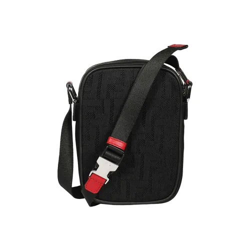 FENDI Сетка Холст с кожей Вертикальная Сумка для доставки Сумка Camera Сумка через плечо Сумка на плечо Мужская Черная