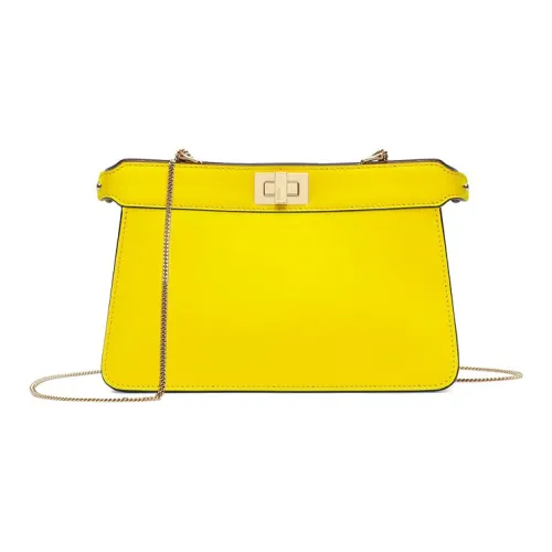 FENDI Peekaboo ISeeU Кожа Клатч Цепочка Сумка через плечо Женская Желтая