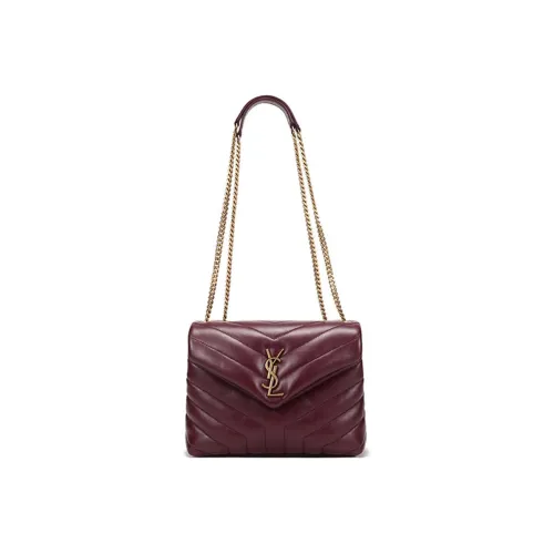 SAINT LAURENT LOULOU Кожаная сумка через плечо маленькая женская бордового цвета