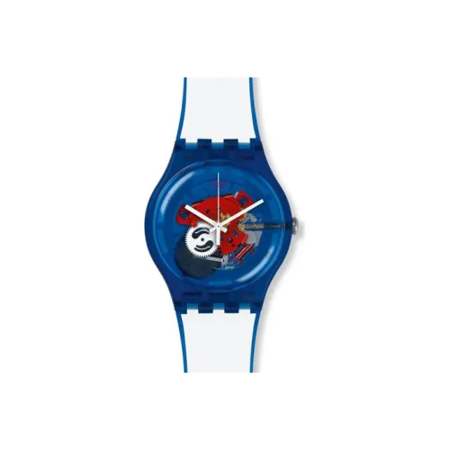 Swatch Quartz Механизм Унисекс Часы 41 мм Синий Циферблат Пластиковый Корпус Часы Силиконовый Ремешок