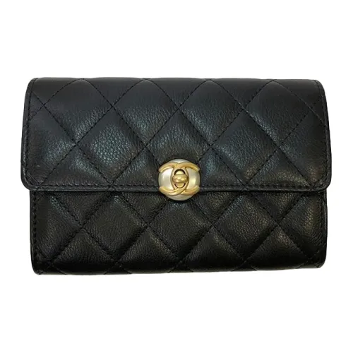 CHANEL Телячья кожа с откидной крышкой двойной склад длинный кошелек сумка через плечо женский черный