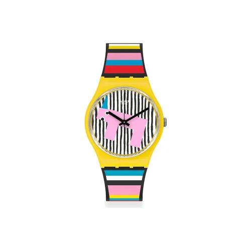 Swatch Quartz Механизм Унисекс Часы 34 мм Розовый Циферблат Часы Пластиковый Корпус Часы Силиконовый Ремешок