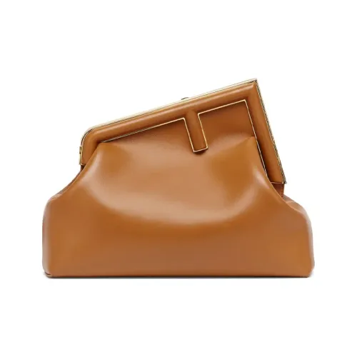 FENDI First Lambskin Handheld Crossbody Bag Medium Women's Brown