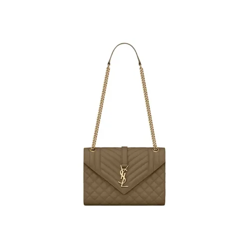 SAINT LAURENT Сумка из коровьей кожи с цепочкой сумка через плечо сумка-конверт плечевая сумка средний размер женский зеленый хаки