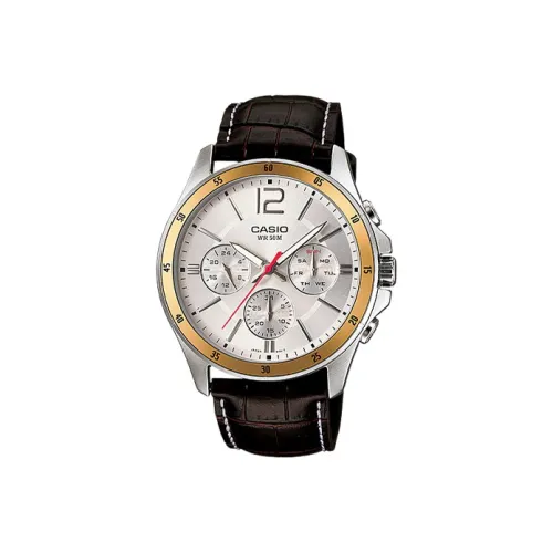 CASIO ENTICER Collection DRESS Collection Кварцевый механизм Естественная кожа Ремешок Часы Мужские Серебристый циферблат