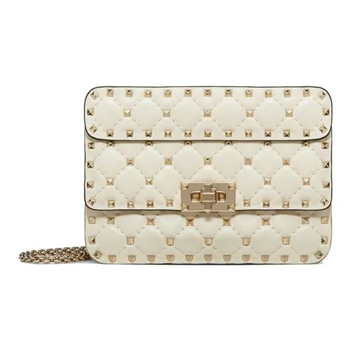 Valentino ROCKSTUD SPIKE Сшитая кожа Наппа Сумка через плечо Сумка Маленькая Женская Айвори Белый