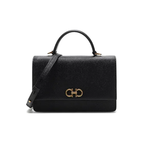 FERRAGAMO GANCINI Корова Кожа Портативная Сумка через плечо Сумка на плечо Мини Женская Черная