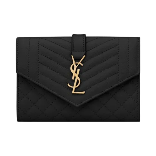 SAINT LAURENT Рельефная тисненая кожа конверт кошелек маленький женский черный