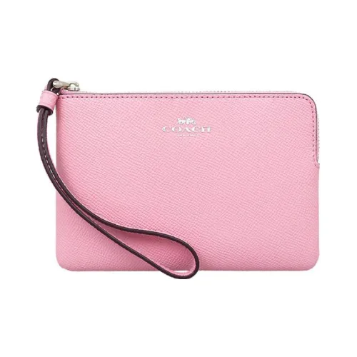 COACH Corner Zip Кожа Запястье Сумка Монетница Клатч Маленький Женский Розовый