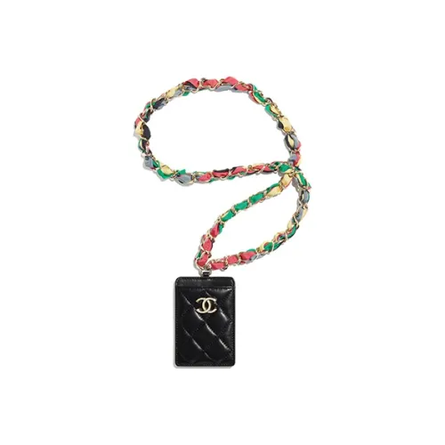 CHANEL Блестящий Ожерелье из овечьей кожи держатель для карт женский черный