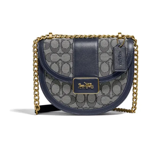 COACH Alie Холст с кожей Седло Сумка Сумка через плечо Маленькая Женская Морской синий