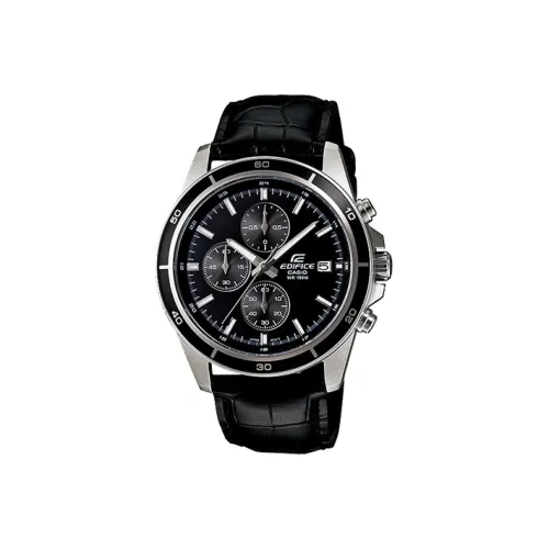 CASIO EDIFICE Кварцевый механизм натуральная кожа ремешок часы для мужчин черный циферблат