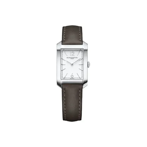 Baume Mercier Hampton Collection Кварцевый механизм Женские часы Серебристый циферблат Корпус из нержавеющей стали Ремешок из коровьей кожи