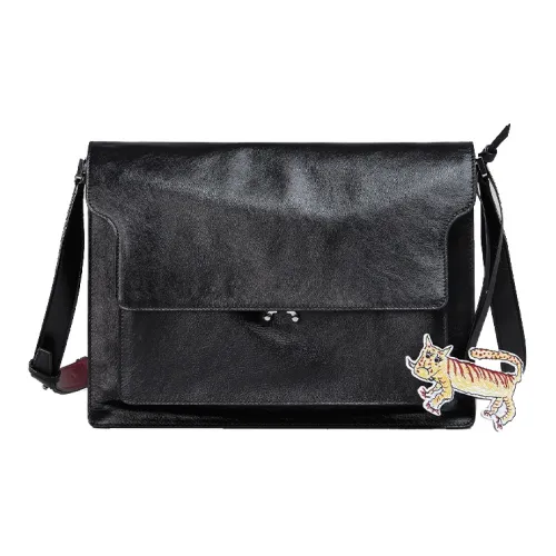 MARNI Основная часть Телячья кожа Аккордеонная сумка Сумка через плечо Мужская Черная Бургунди