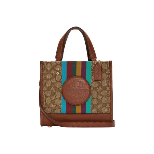 COACH Dempsey Ткань с коровьей кожей Тоут Сумка Сумка для покупок Сумка через плечо Сумка Маленькая Женская Коричневая