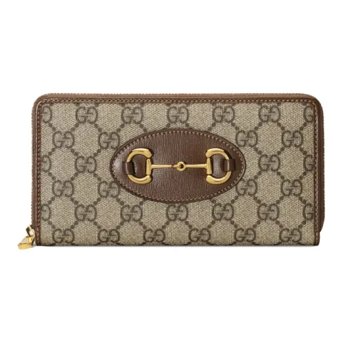 GUCCI Canvas с кожаными вставками длинный кошелек на молнии унисекс цвет эбеново-коричневый коричневый