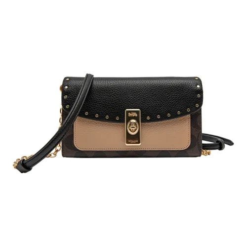 COACH Lane Холст и Кожа Сумка через плечо Сумка Обычная Женская Коричневая Тауповая