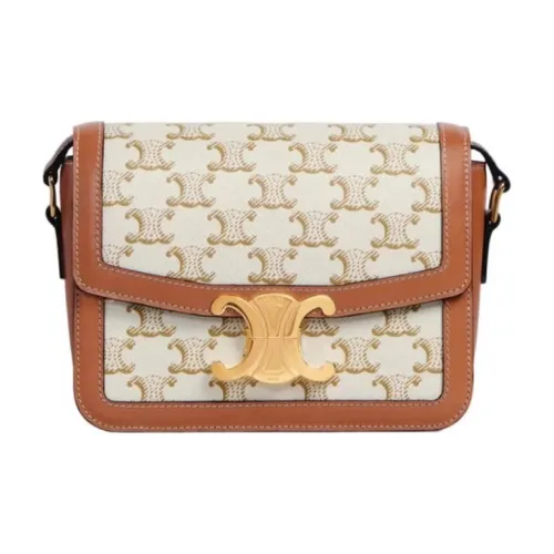 CELINE TRIOMPHE CANVAS С кожаными вставками Сумка на плечо Средний Женская Белая