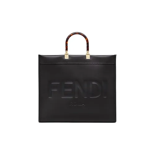 FENDI Sunshine Кожа Тоут Сумка Сумка для покупок Сумка Большая Унисекс Черная