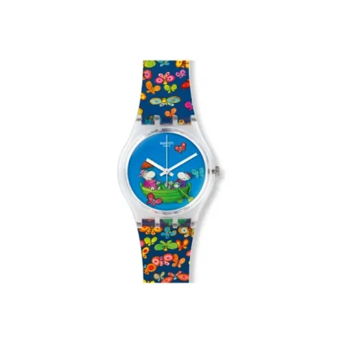 SWATCH Original Collection Кварцевый механизм Унисекс Часы 39,2 мм Синий циферблат Пластиковый корпус Часы Силиконовый ремешок