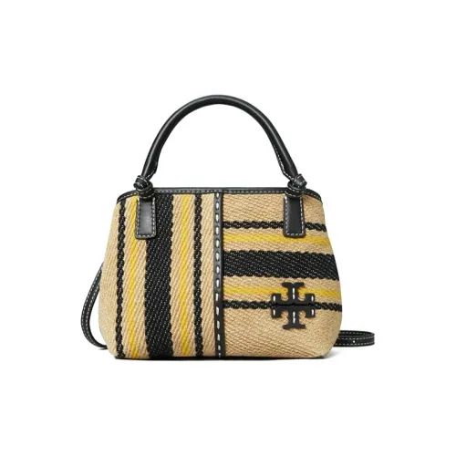 TORY BURCH McGraw Linen Leather Bucket Bag Shoulder Bag Crossbody Bag Mini Women's Natural Beige Black TORY BURCH McGraw Линен Кожа Ведро Сумка Плечевая Сумка Сумка через плечо Мини Женская Естественный Бежевый и Черный