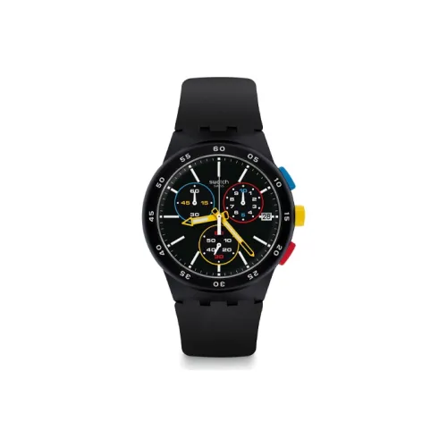 Swatch Quartz Механизм Мужские часы Циферблат 50,1*42 мм Черный Пластиковый корпус Часы Силиконовый ремешок