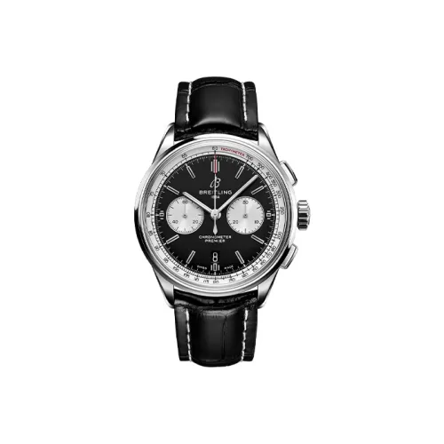 Breitling Puya Автоматический Механический Часы Мужские 42 мм Черный Циферблат Корпус из Нержавеющей Стали Кожаный Ремешок