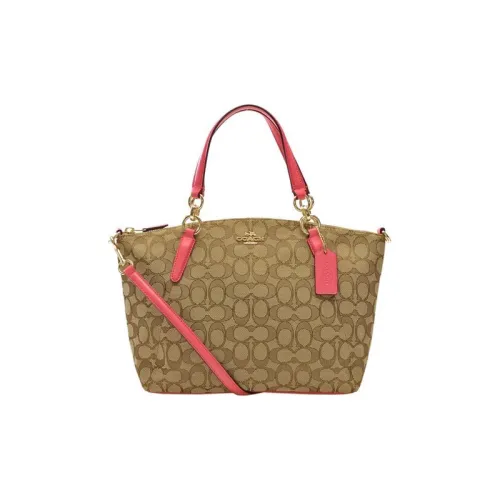 COACH Kelsey Жаккардовая ткань с кожаными вставками Сумка Большая Женская Хаки с монограммой и Розовый Плечевой ремень