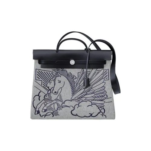 HERMES Herbag Zip Холст Портативный Холст Сумка через плечо Женская Черный Серый