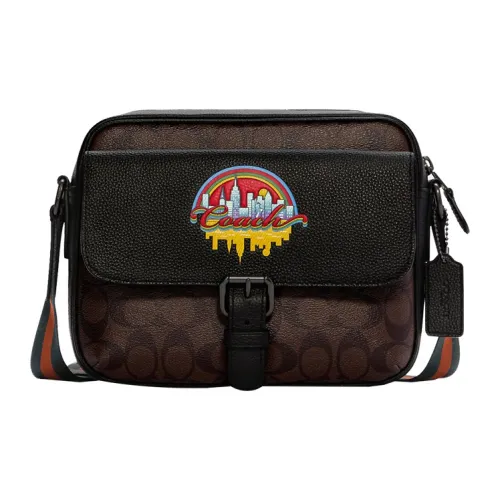 COACH Hudson Холст и Кожа Сумка через плечо Средняя Мужская Темно-Коричневый и Черный