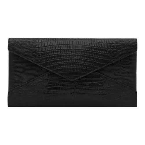 SAINT LAURENT Ящерица Узор Коровья кожа Конверт Сумка Клатч Женская Черная
